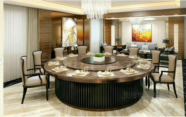 新中式大理石电动餐桌