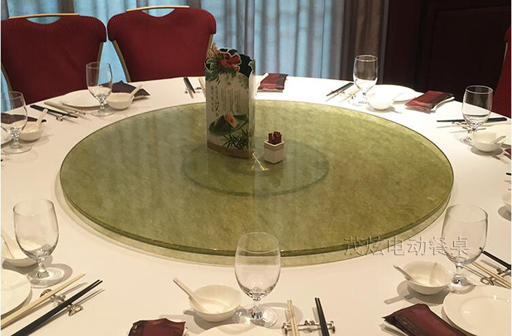 金色夹丝玻璃转盘，酒店高档餐桌转盘