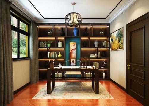 中式书房家具摆放效果图