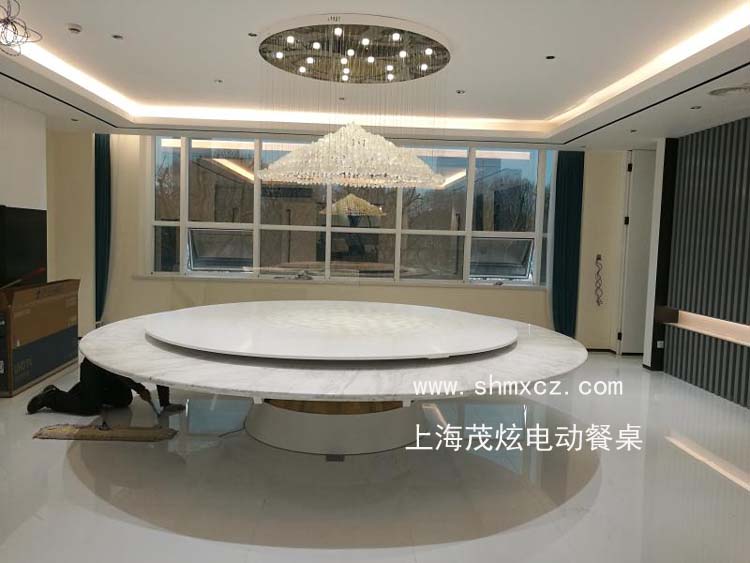 新中式大理石电动餐桌椅-美轮美奂