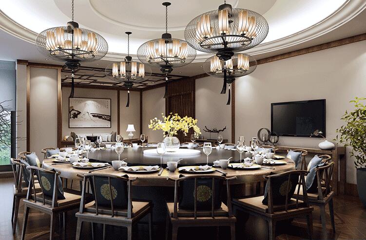 酒店包厢自动餐桌配实木餐椅