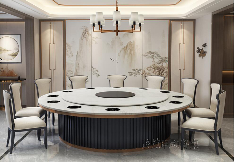 大理石电磁炉火锅电动餐桌-海纳北川